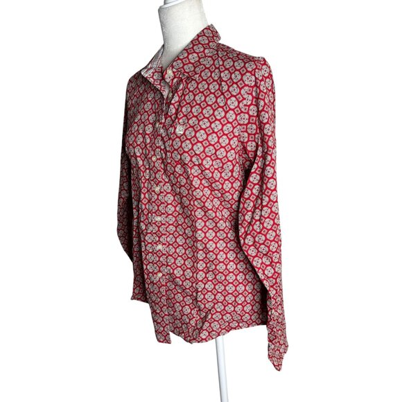 Cinch Button Up Long Sleeve Shirt Medium Red White Geometric Cotton Pocket - Picture 3 of 6